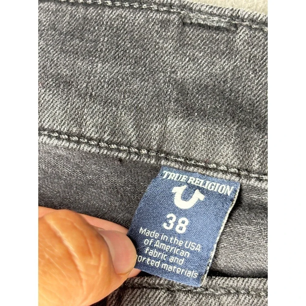 True Religion Ricky W Flap Straight Jeans Black Gold Snake Distressed Mens 38